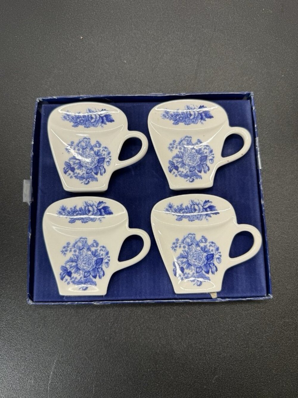 Spode Tea Bag Coasters Set of 4 Blue Room Collection Tea Cup Shaped Blue Roses